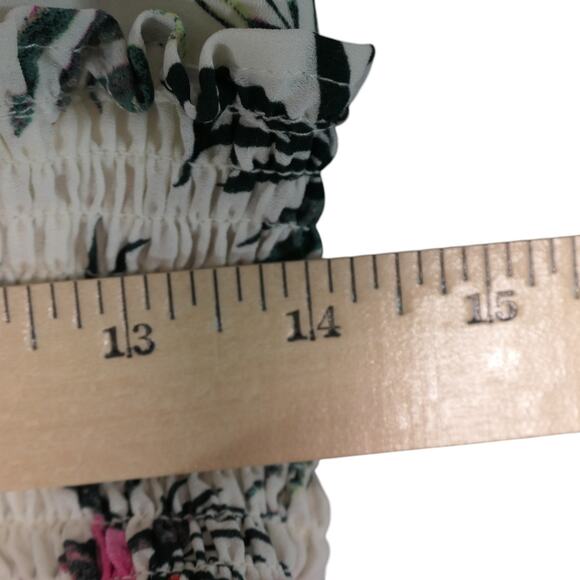 Madden NYC Floral Dress Womens XXL Ivory Deep V Smocked Waist Flirty Beachy - Picture 9 of 13